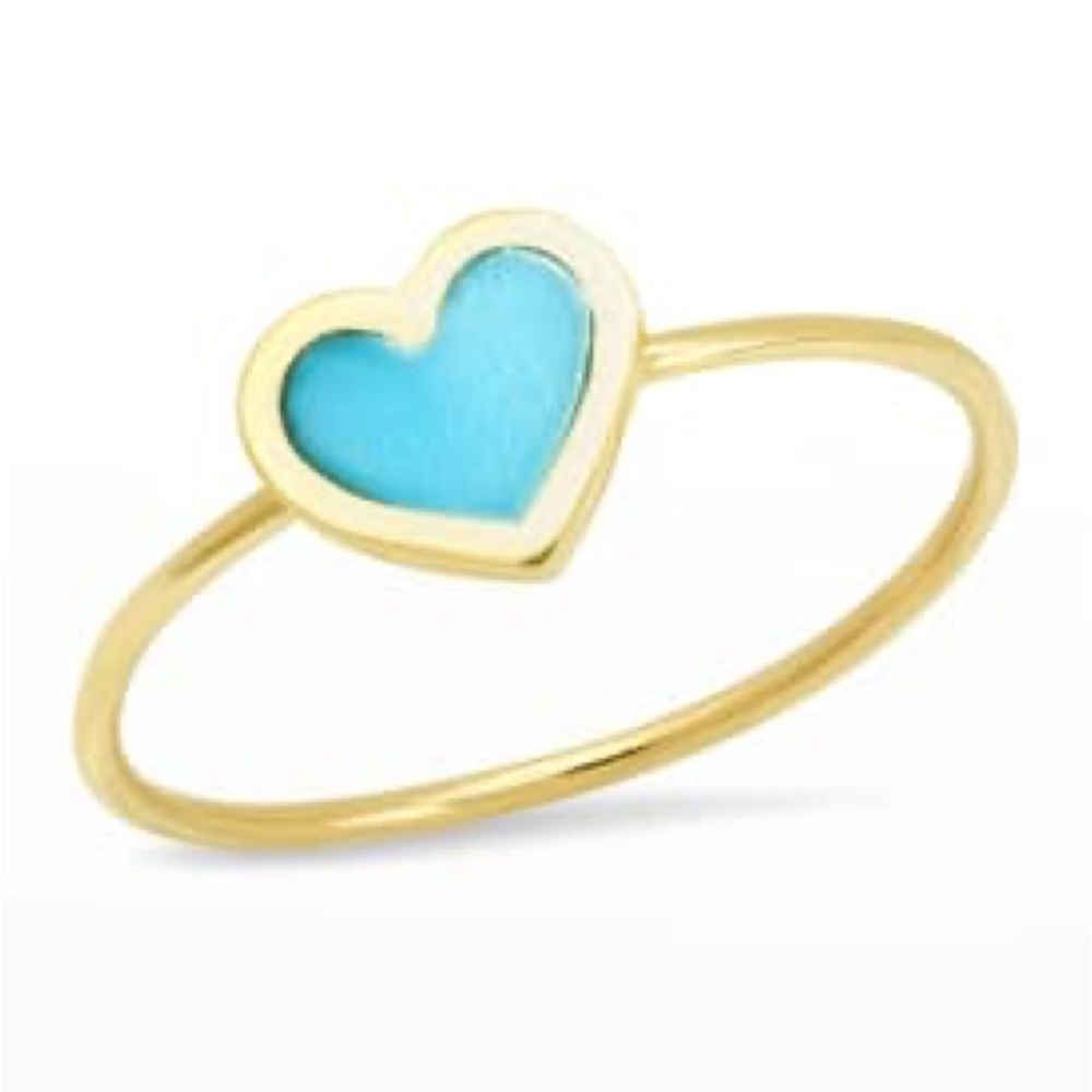 Jennifer Meyer 18k Extra Small Inlay Heart Ring, Turquoise, Size 6.5